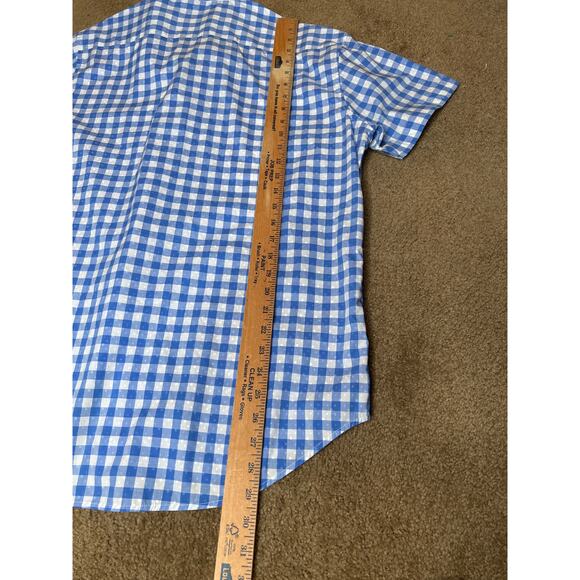 Robert Graham size L shirt, button up plaid blue/white short sleeve office - Picture 3 of 6